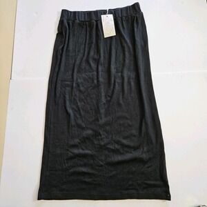 Womens Black Midi Skirt M Stretch Pull On Elastic Waist Minimal NWT